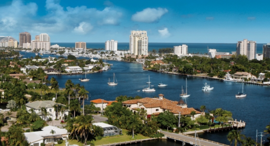 Aerial view of the Fort Lauderdale Intracoastal Waterway and waterfront homes